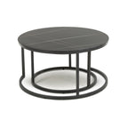 Black Marble Effect Round Nest of 2 Tables with Metal Legs - Home Furniture Interiors