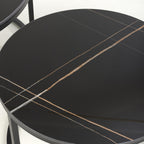 Black Marble Effect Round Nest of 2 Tables with Metal Legs - Home Furniture Interiors