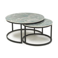 Green Texture Mable Effect Top Round Nest of 2 Tables
