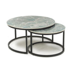 Green Texture Mable Effect Top Round Nest of 2 Tables