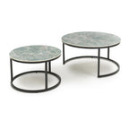 Green Texture Mable Effect Top Round Nest of 2 Tables - Home Furniture Interiors