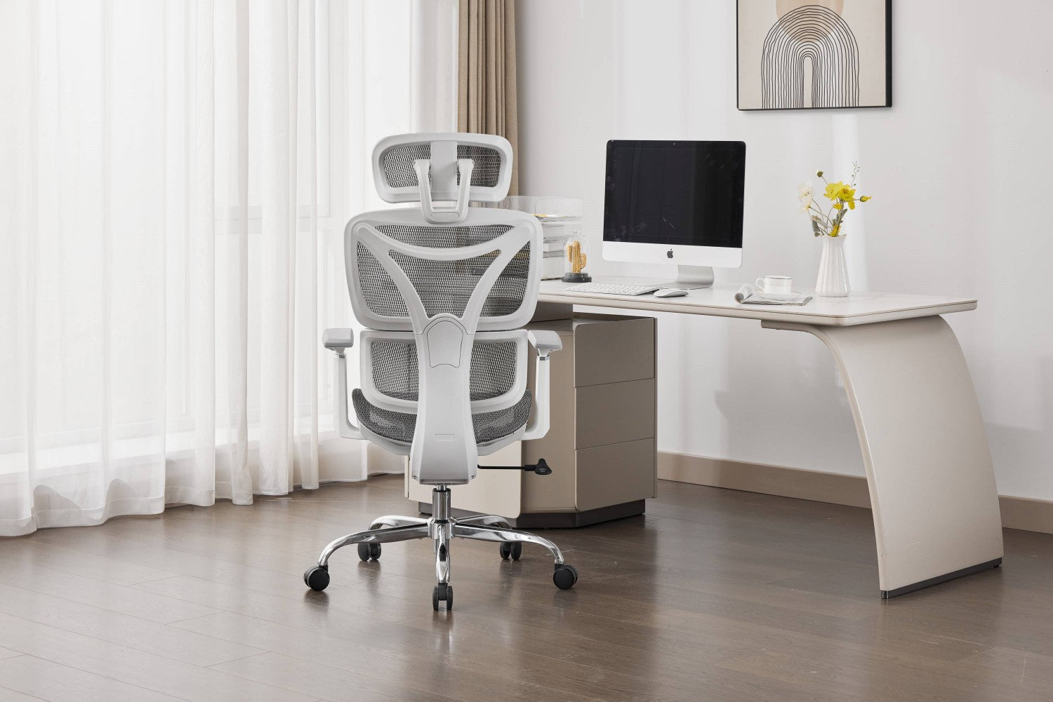 Elite Mesh Grey White Office Chair - Home Furniture Interiors