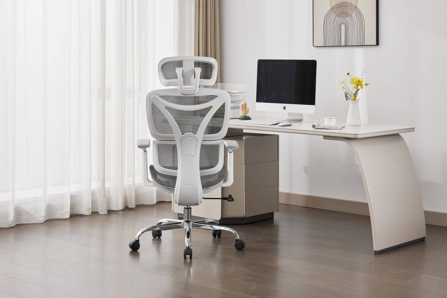 Elite Mesh Grey White Office Chair - Home Furniture Interiors