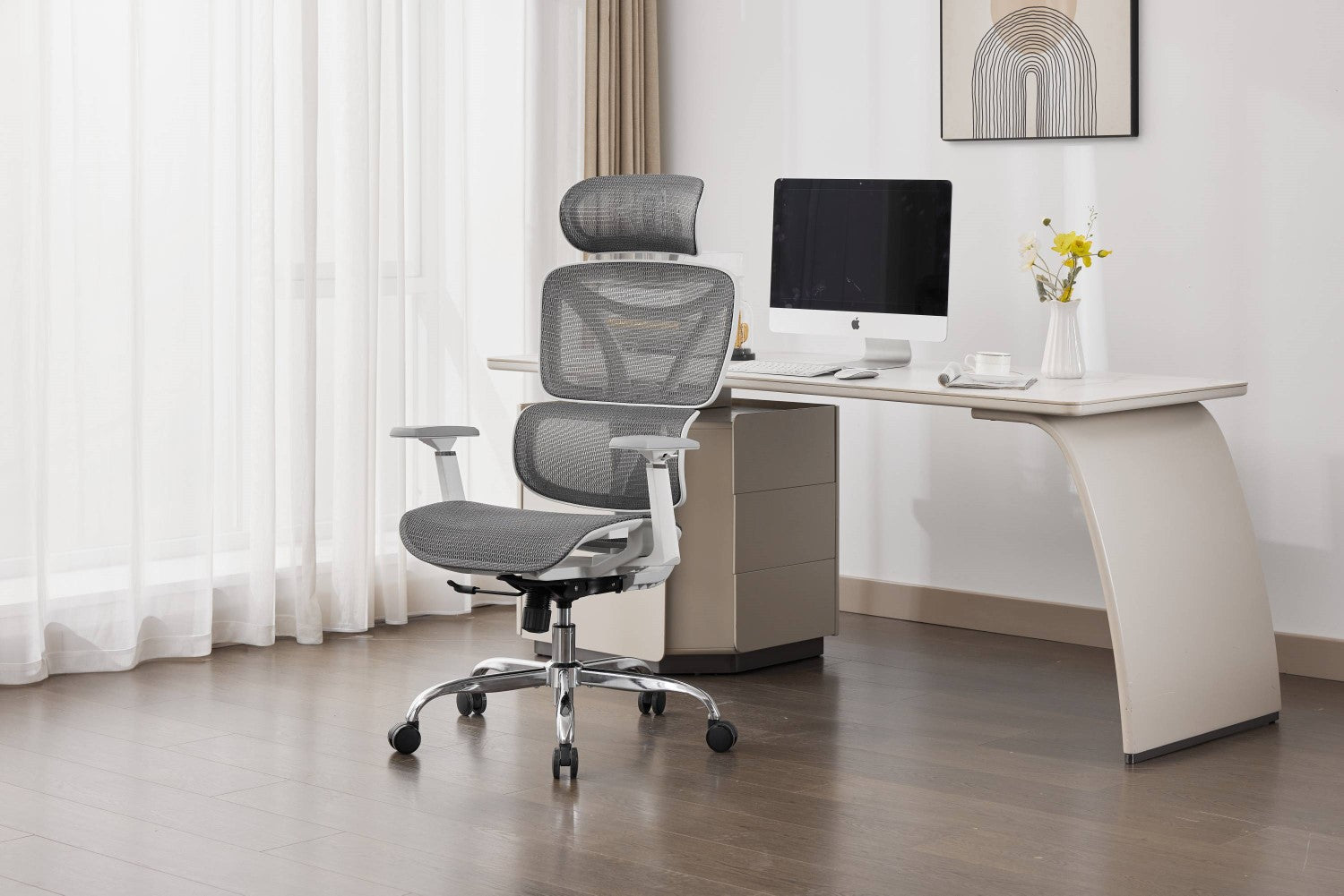 Elite Mesh Grey White Office Chair - Home Furniture Interiors