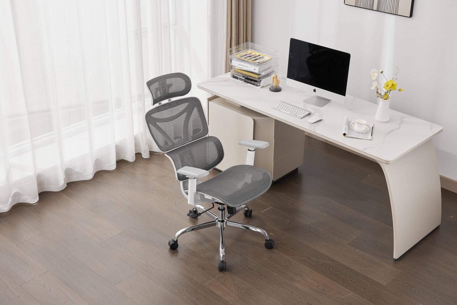 Elite Mesh Grey White Office Chair - Home Furniture Interiors