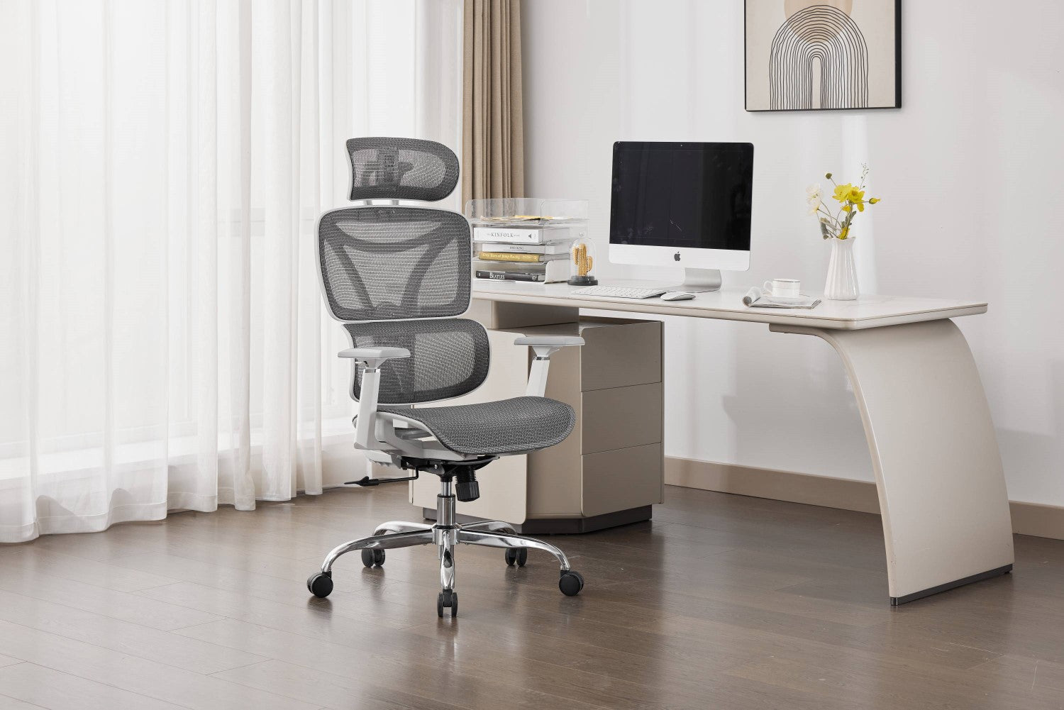 Elite Mesh Grey White Office Chair - Home Furniture Interiors