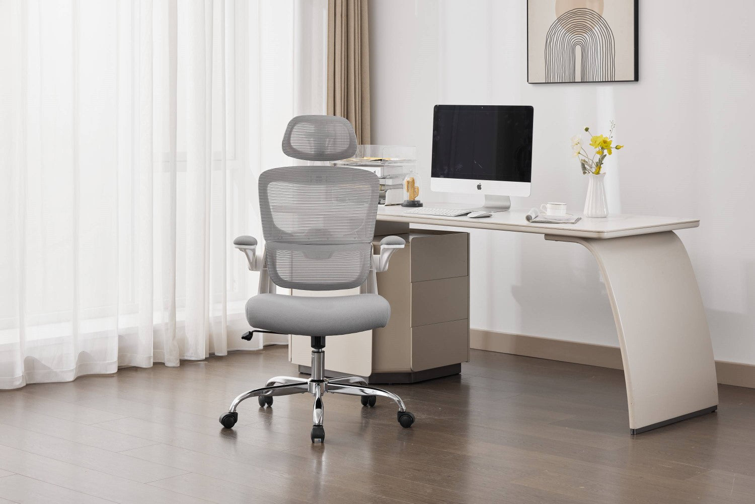 Supreme Mesh Grey White Office Chair - Home Furniture Interiors