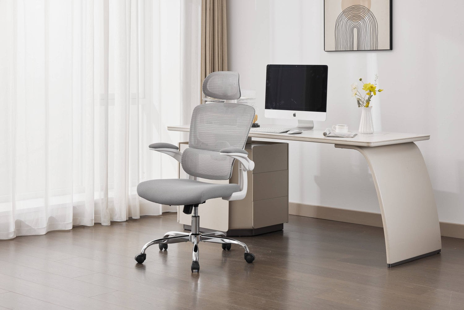 Supreme Mesh Grey White Office Chair - Home Furniture Interiors