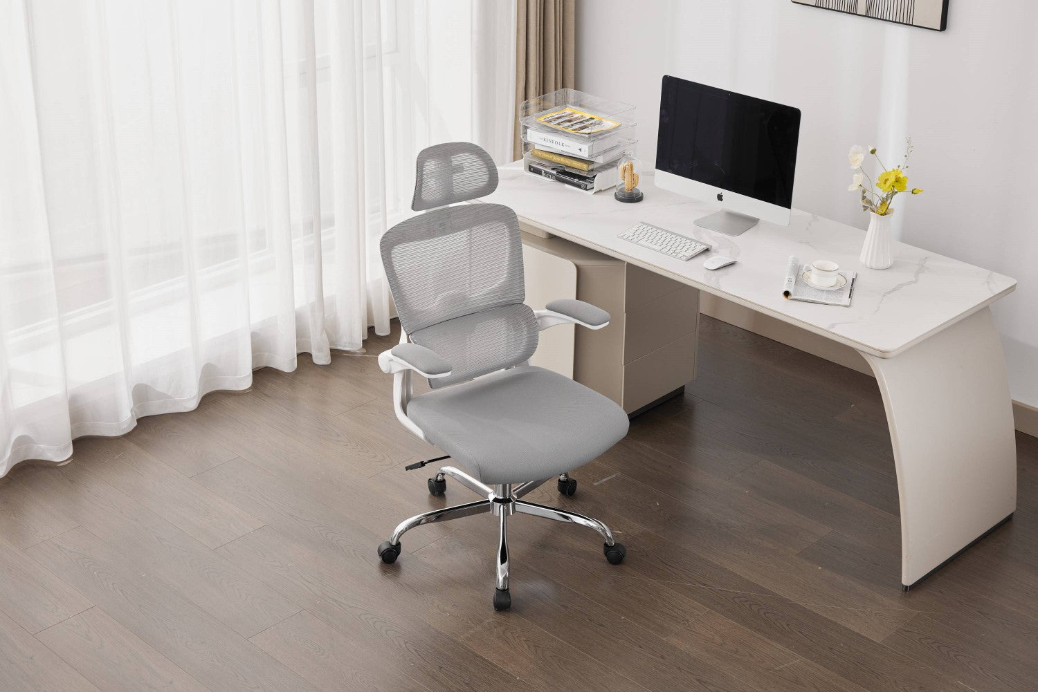 Supreme Mesh Grey White Office Chair - Home Furniture Interiors