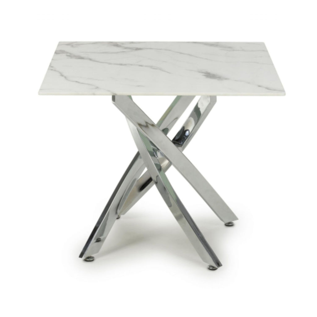 White and Grey Marble Effect Square End Table Chrome Base - Home Furniture Interiors