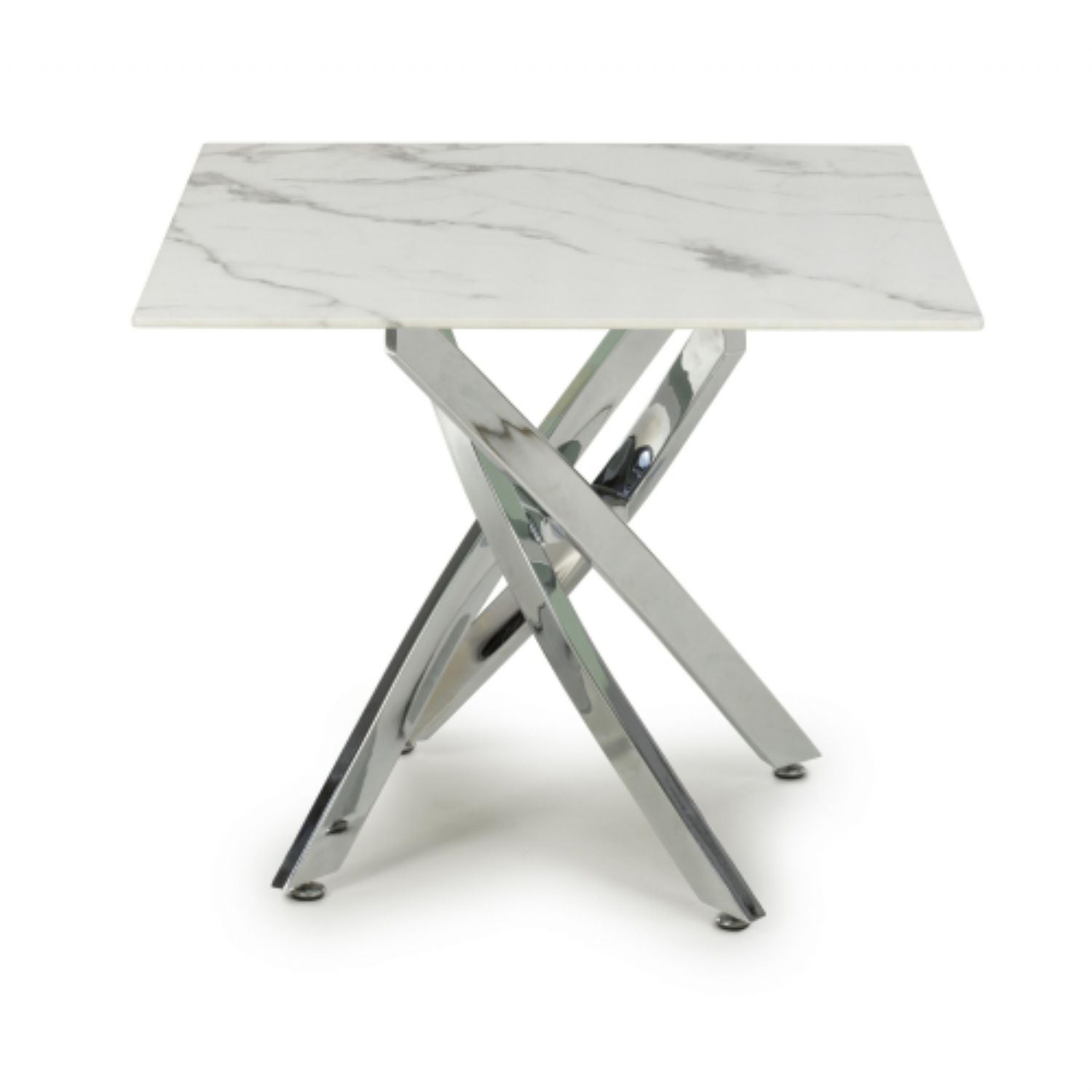 White and Grey Marble Effect Square End Table Chrome Base - Home Furniture Interiors