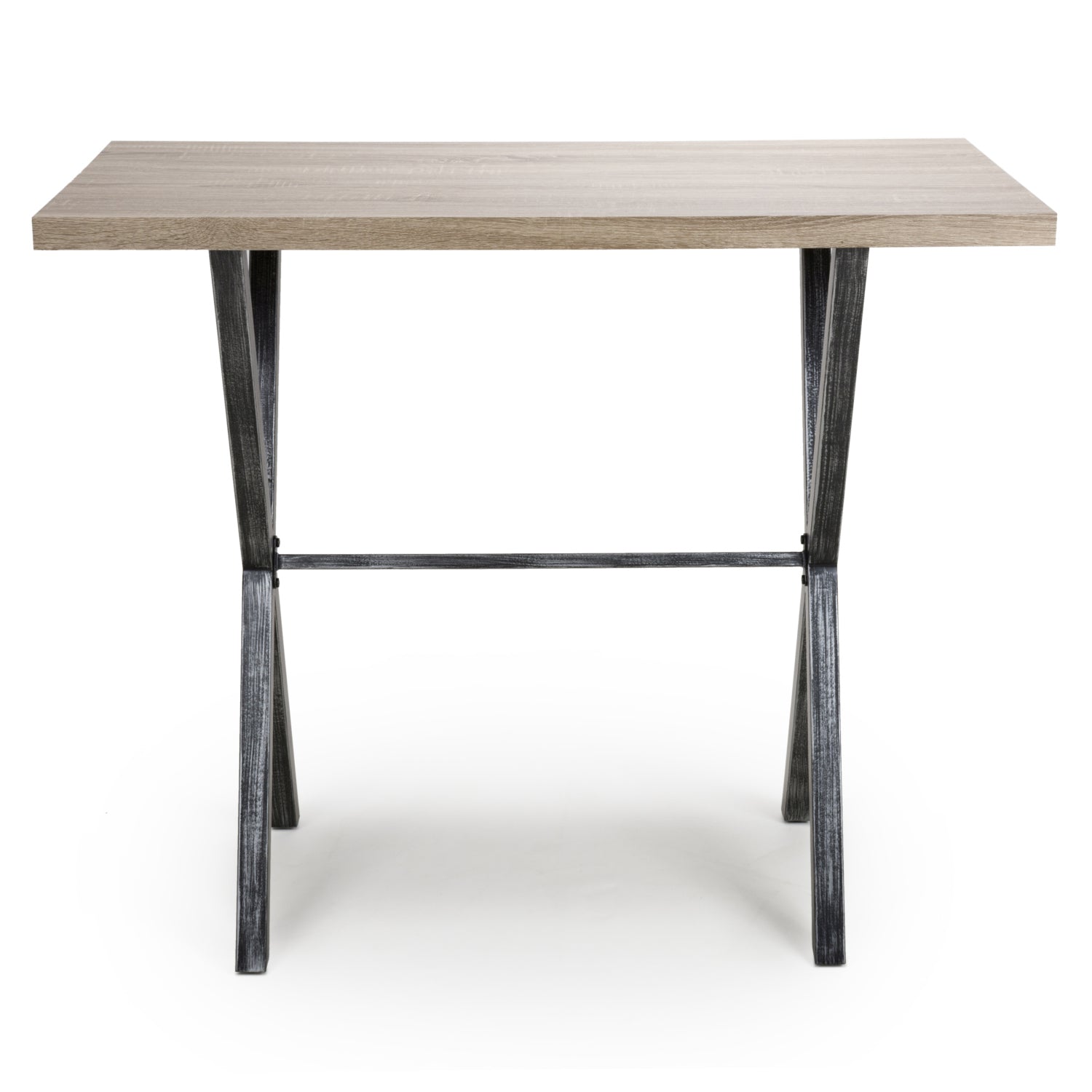 Oak Top Bar Table with Black Cross Metal Legs - Home Furniture Interiors