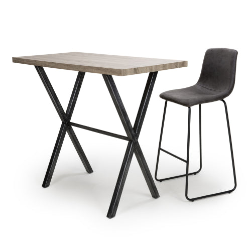 Oak Top Bar Table with Black Cross Metal Legs - Home Furniture Interiors