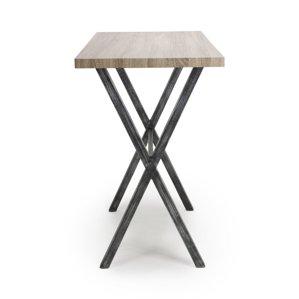 Oak Top Bar Table with Black Cross Metal Legs - Home Furniture Interiors