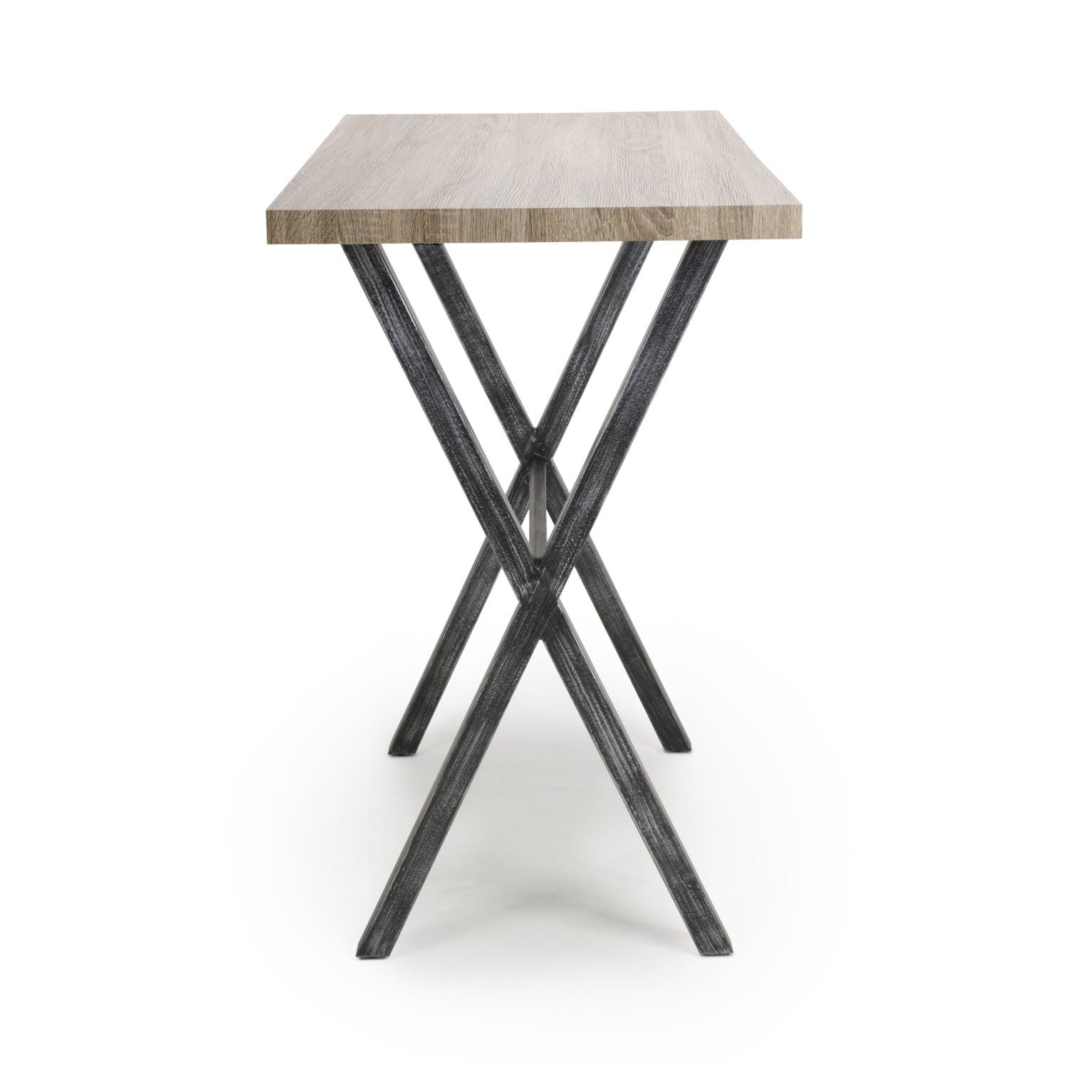 Oak Top Bar Table with Black Cross Metal Legs - Home Furniture Interiors