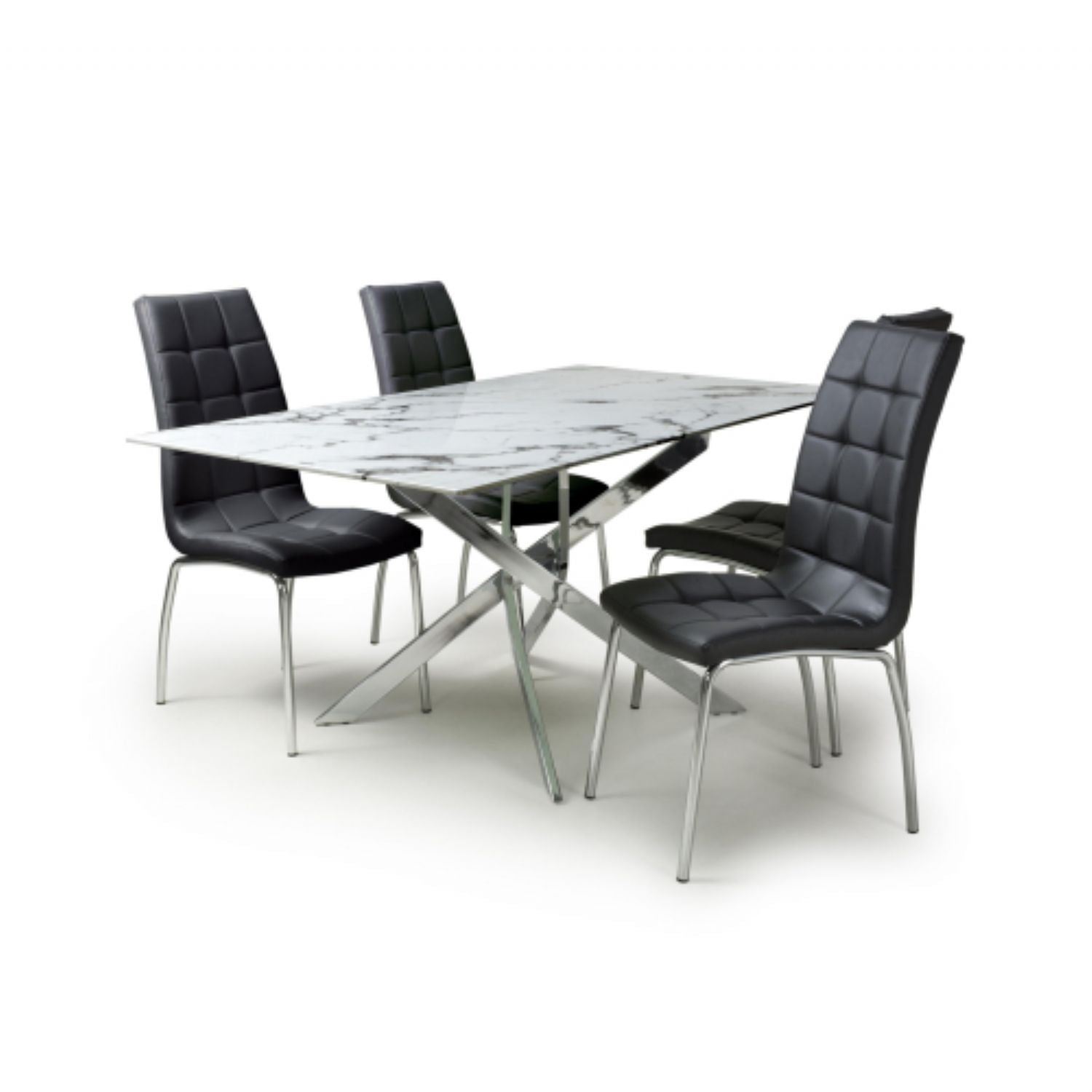 Astoria 1.6m White And 4 Jenner Black with Silver legs Dining Set