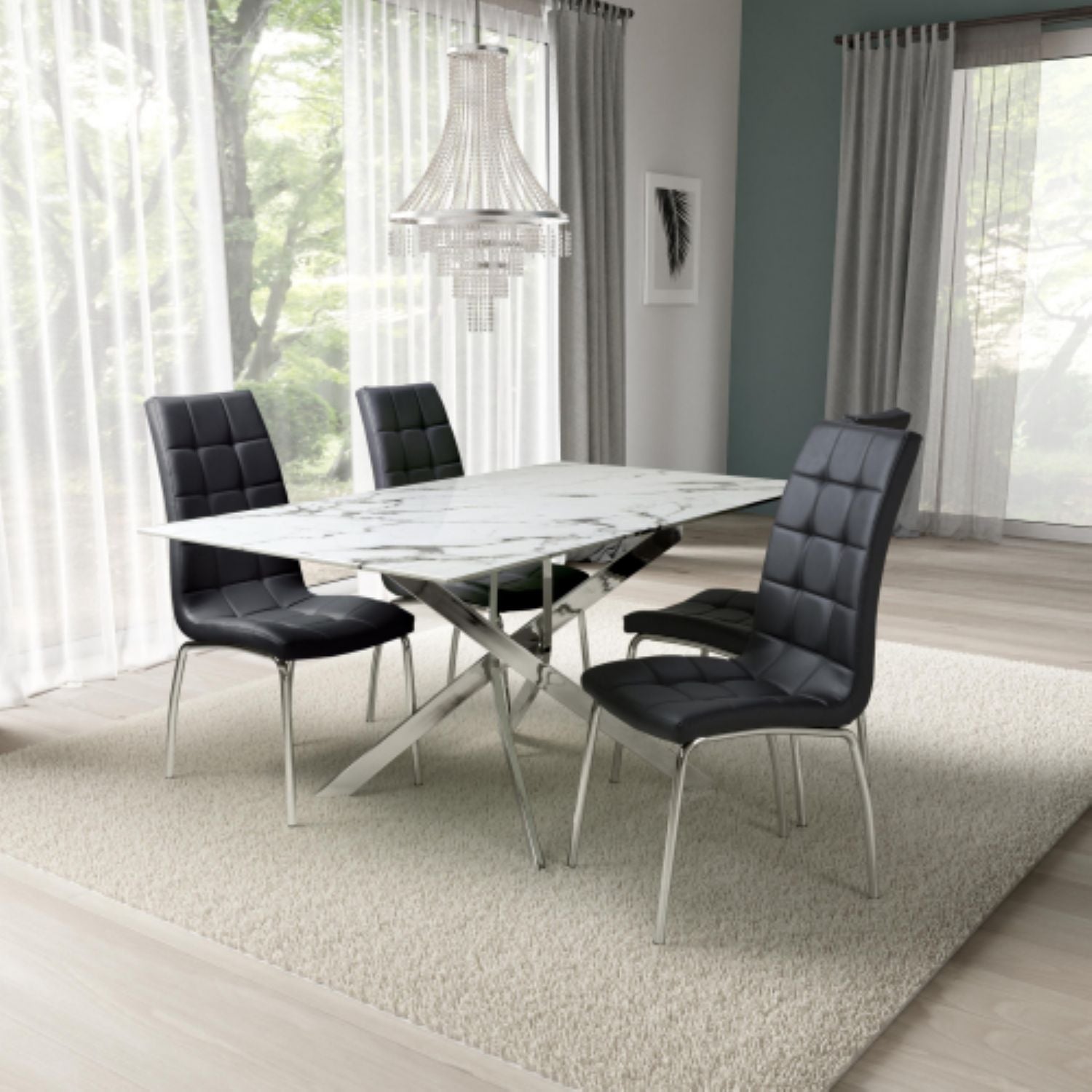 Astoria 1.6m White And 4 Jenner Black with Silver legs Dining Set - Home Furniture Interiors