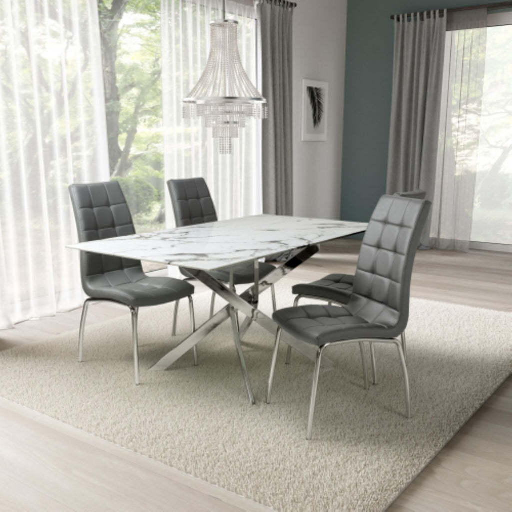 Astoria 1.6m White And 4 Jenner Grey with Silver legs Dining Set - Home Furniture Interiors
