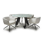 Green Texture Marble Effect Round Dining Set 4 White Chairs - Home Furniture Interiors