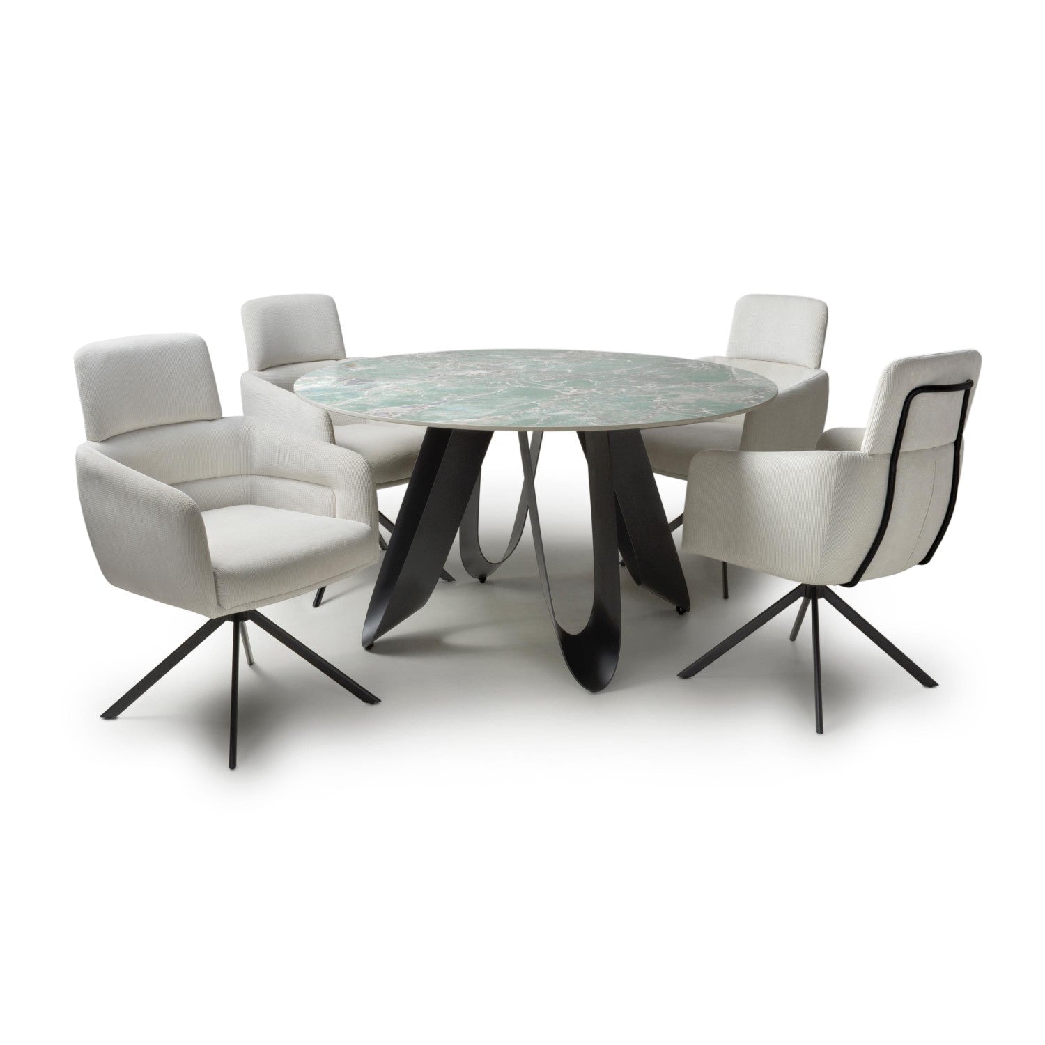 Green Textured Marble Effect Round Dining Table Set 4 Chairs - Home Furniture Interiors