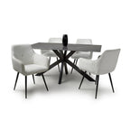 Grey Marble Effect 1.6m Dining Table Set with 4 White Chairs - Home Furniture Interiors