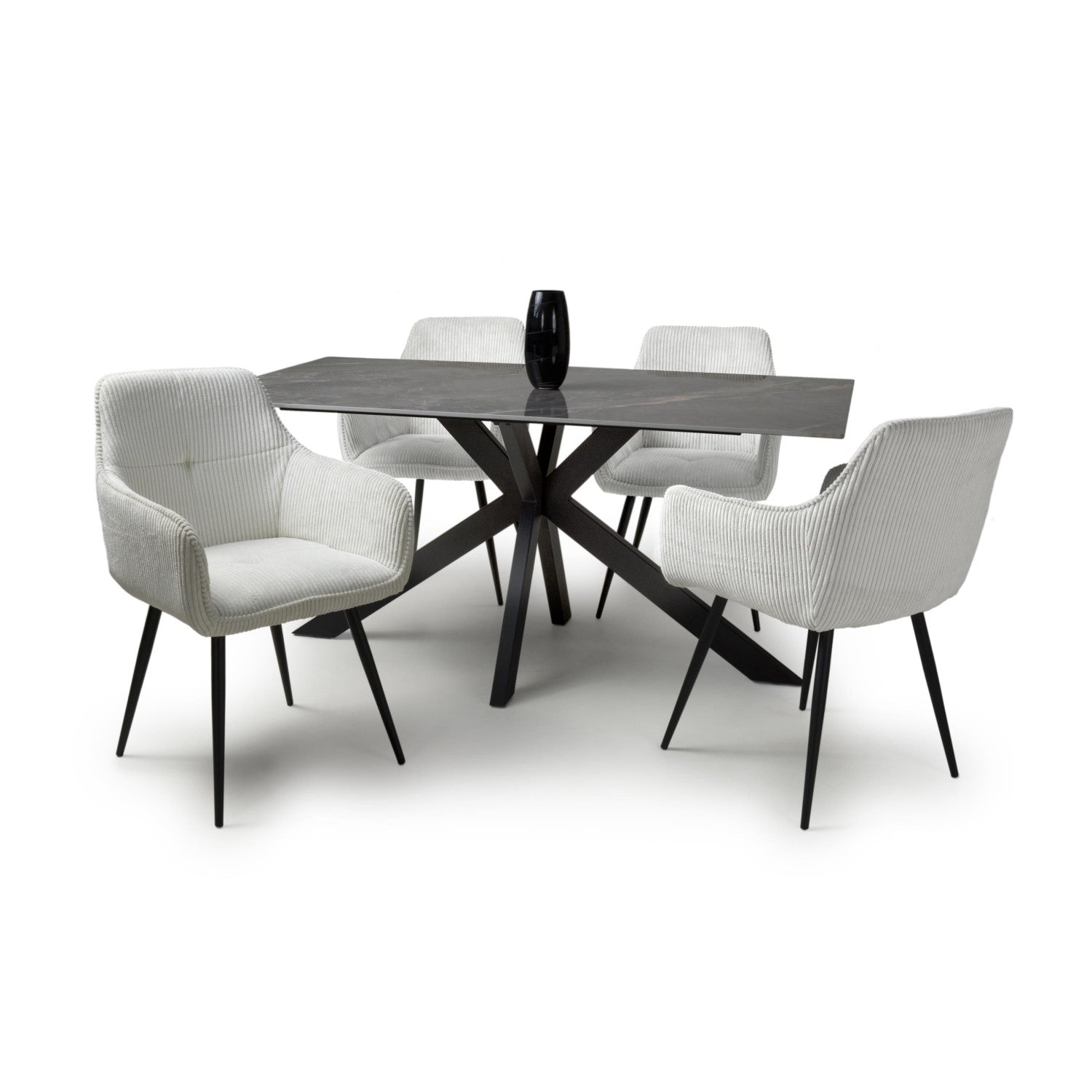 Grey Marble Effect 1.6m Dining Table Set with 4 White Chairs - Home Furniture Interiors