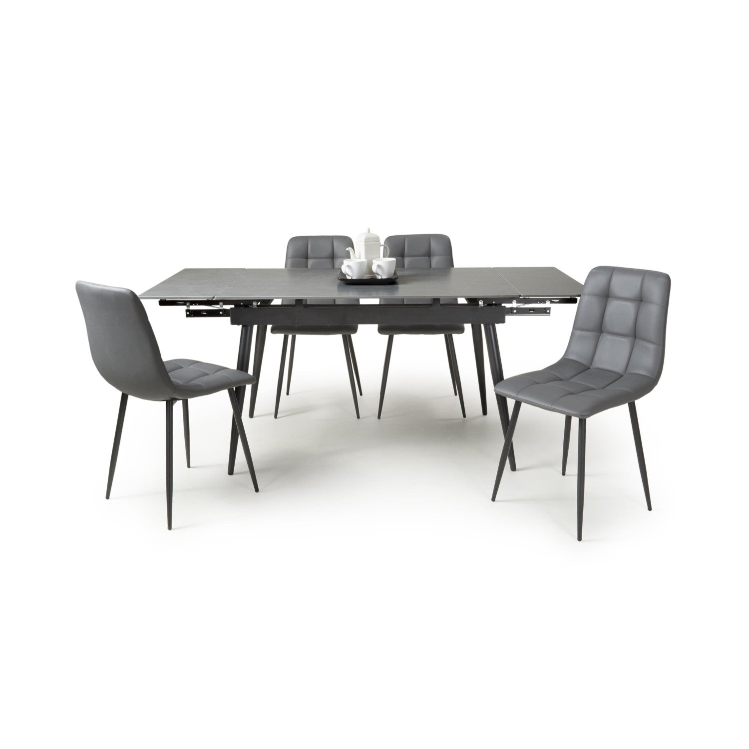 Grey Marble Effect 1.6m Extending Dining Set with 4 Chairs - Home Furniture Interiors