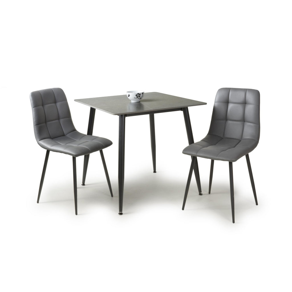 Grey Marble Effect 80cm Dining Table Set with 2 Grey Chairs - Home Furniture Interiors