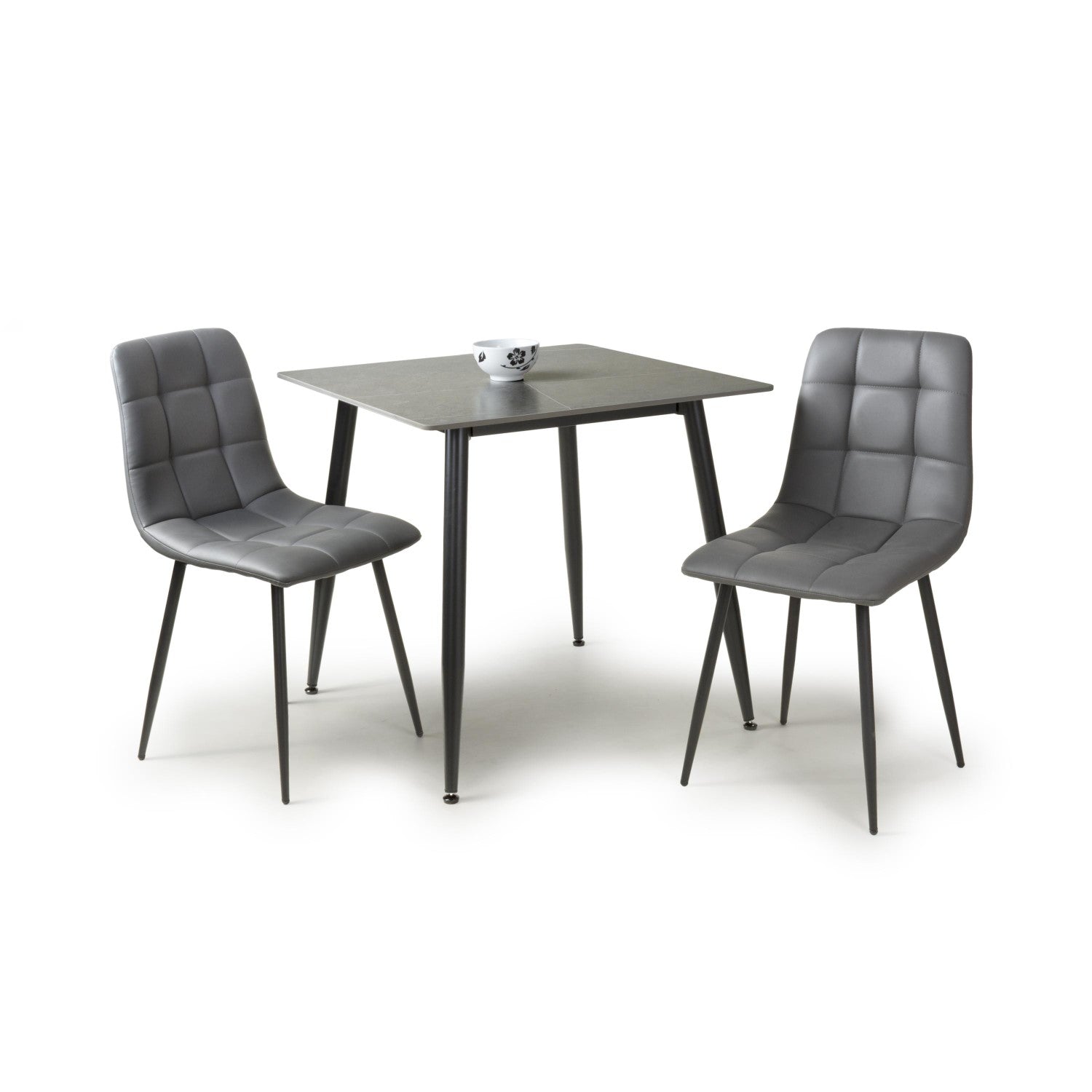 Grey Marble Effect 80cm Dining Table Set with 2 Grey Chairs - Home Furniture Interiors