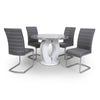 Grey Marble Effect Small Round Dining Set 4 Leather Chairs