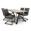 Pine Effect Curved Edged Dining Table Set 4 Grey Chairs