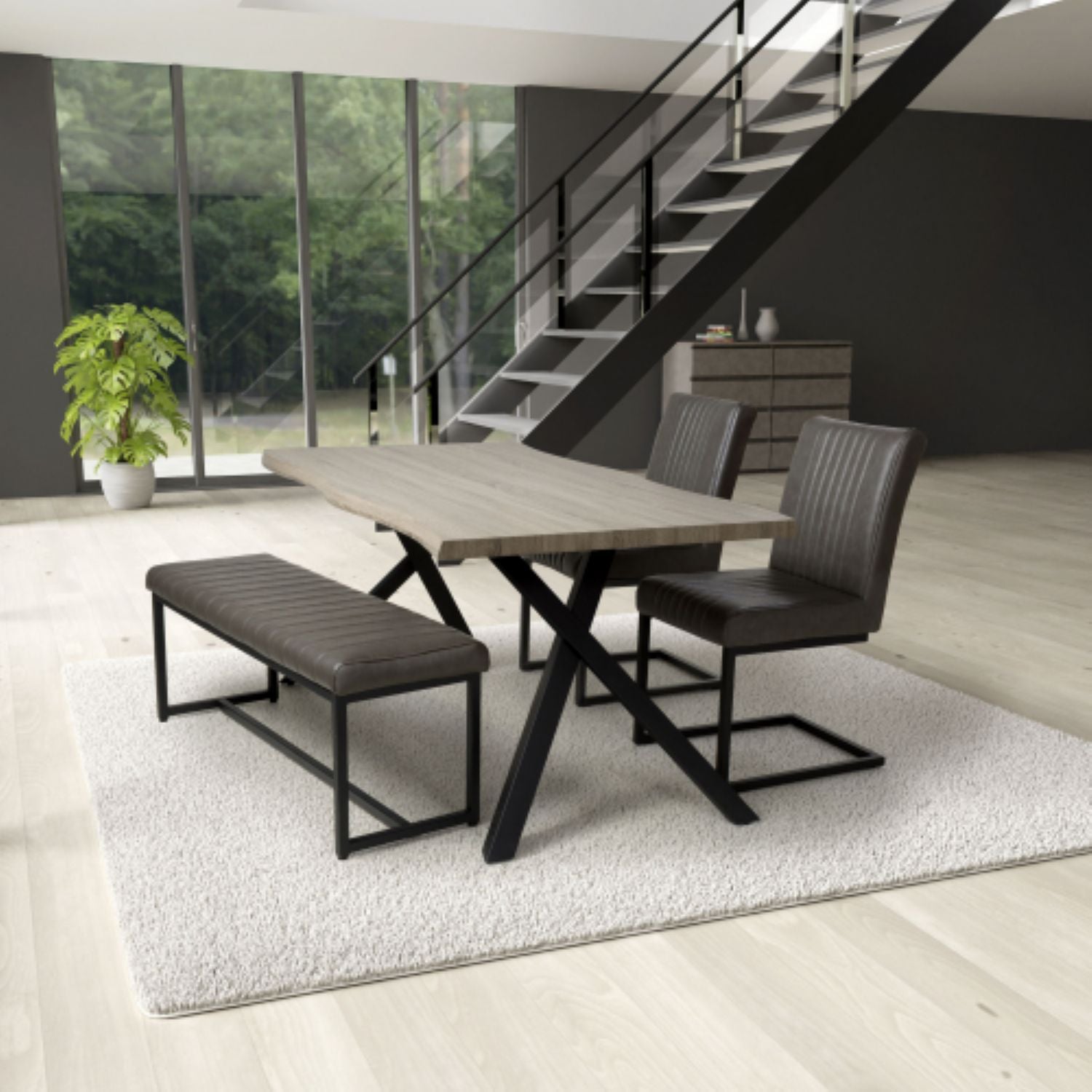 Narvik 1.6m Medium And 2 Archer Chairs And Bench Dining Set - Home Furniture Interiors