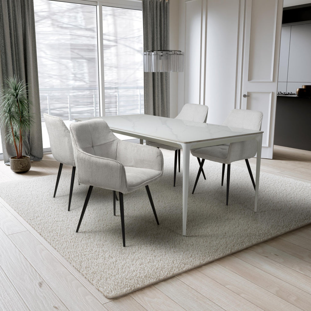 White Gloss 1.6m Dining Set with 4 White Chairs