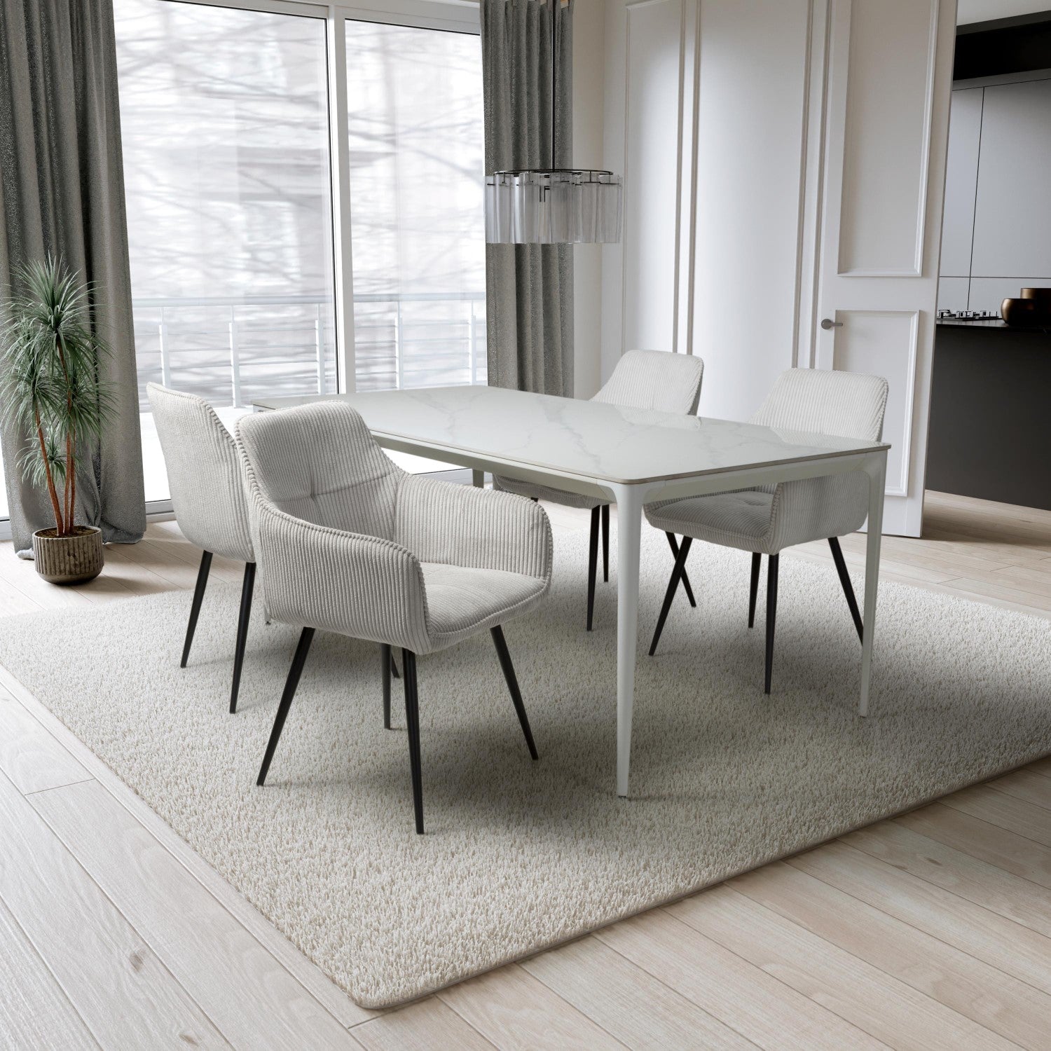 White Gloss 1.6m Dining Set with 4 White Chairs