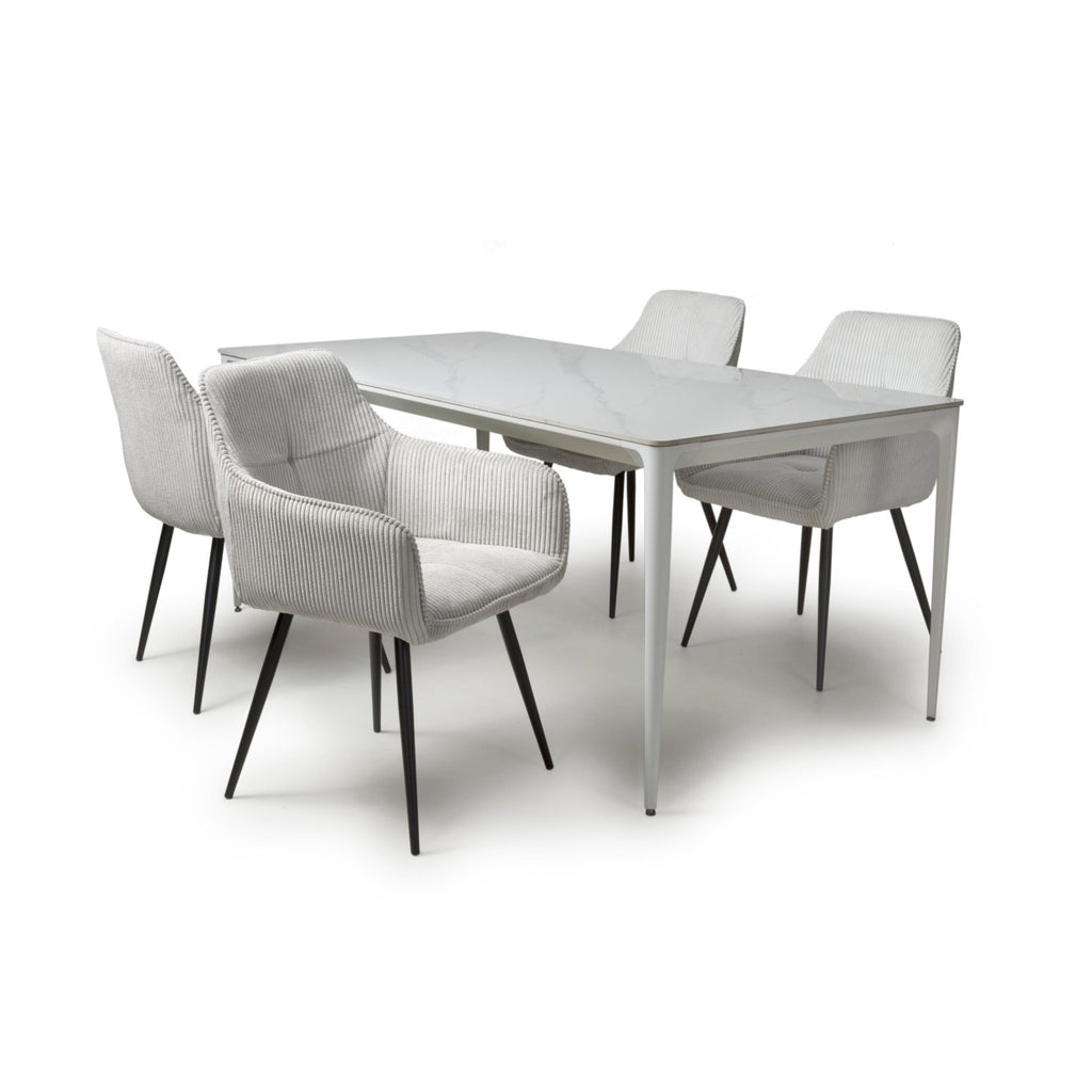 White Gloss 1.6m Dining Set with 4 White Chairs - Home Furniture Interiors