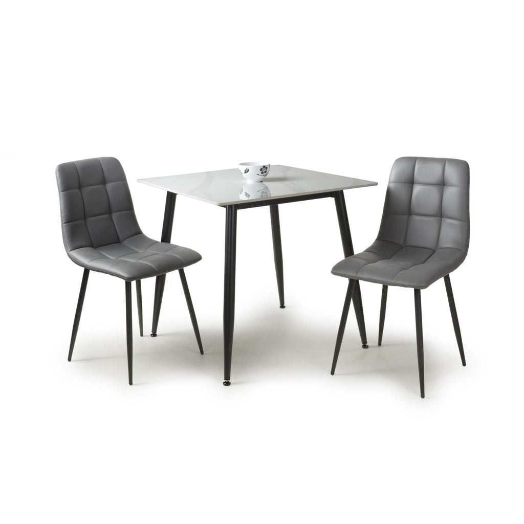 White Marble Effect 80cm Dining Table Set with 2 Grey Chairs - Home Furniture Interiors