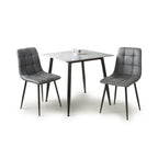 White Marble Effect 80cm Dining Table Set with 2 Grey Chairs - Home Furniture Interiors