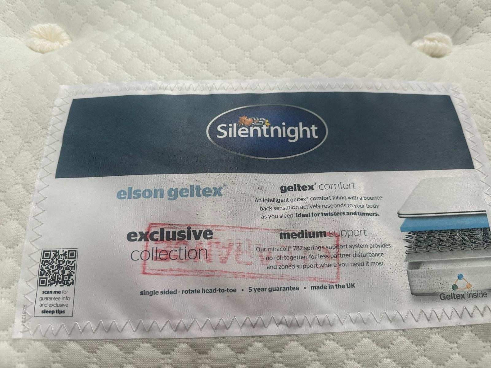 Silentnight Elson Geltex Medium 4ft 6 Double Mattress - RRP £899 B
