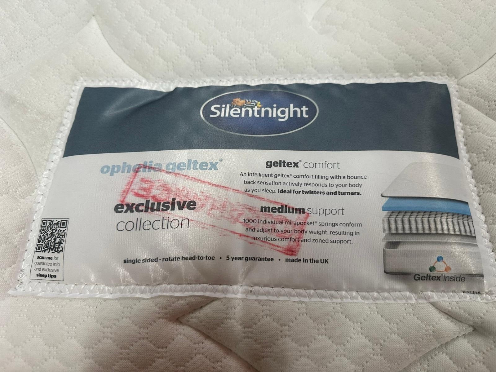 Silentnight Ophelia Geltex 1000 Medium 5ft Kingsize Mattress - RRP £1399 B