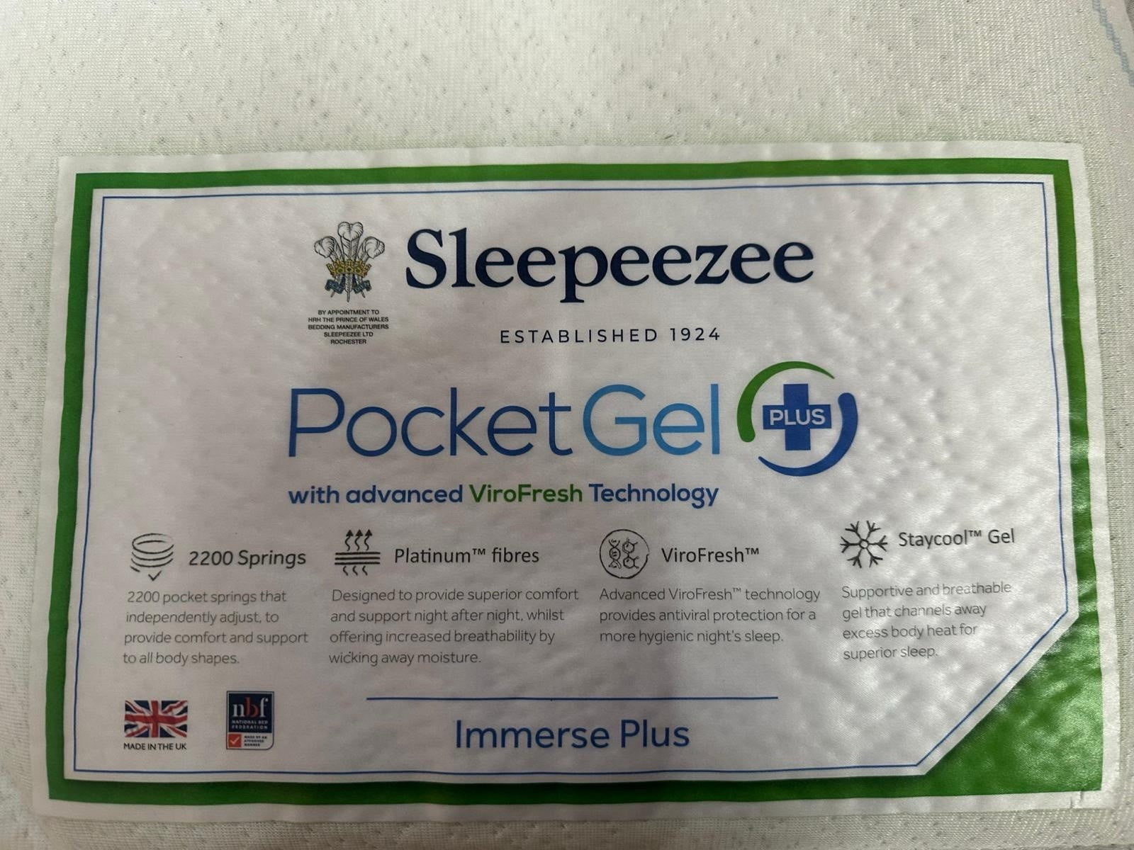 Sleepeezee Immerse Plus 2200 Pocket Pillow top Mattress Kingsize 5FT RRP £1899