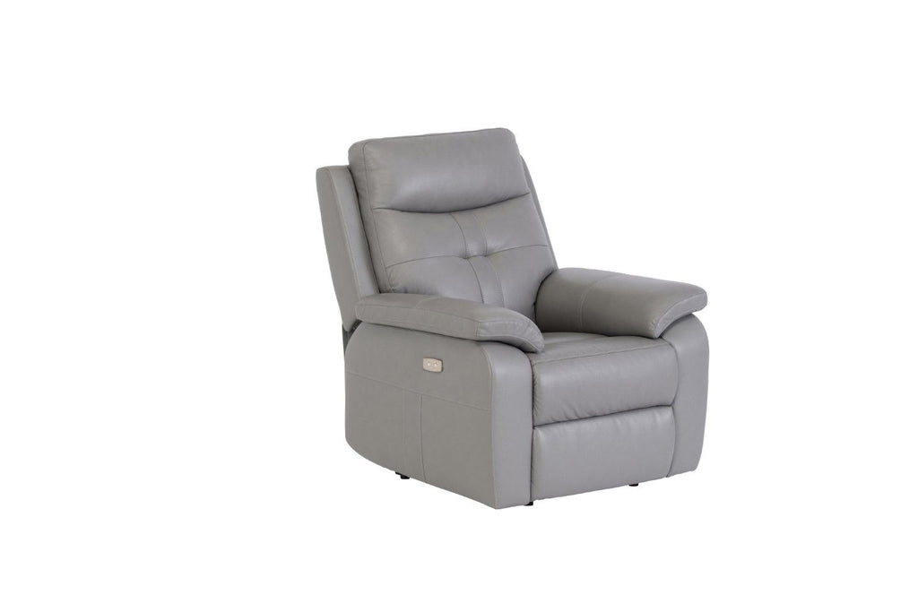 Grey Leather Electric Power Recliner with USB Charger
