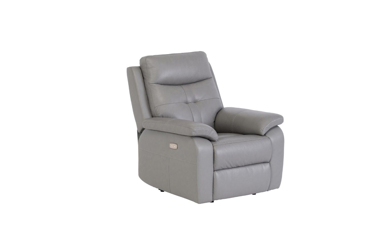 Grey Leather Electric Power Recliner with USB Charger