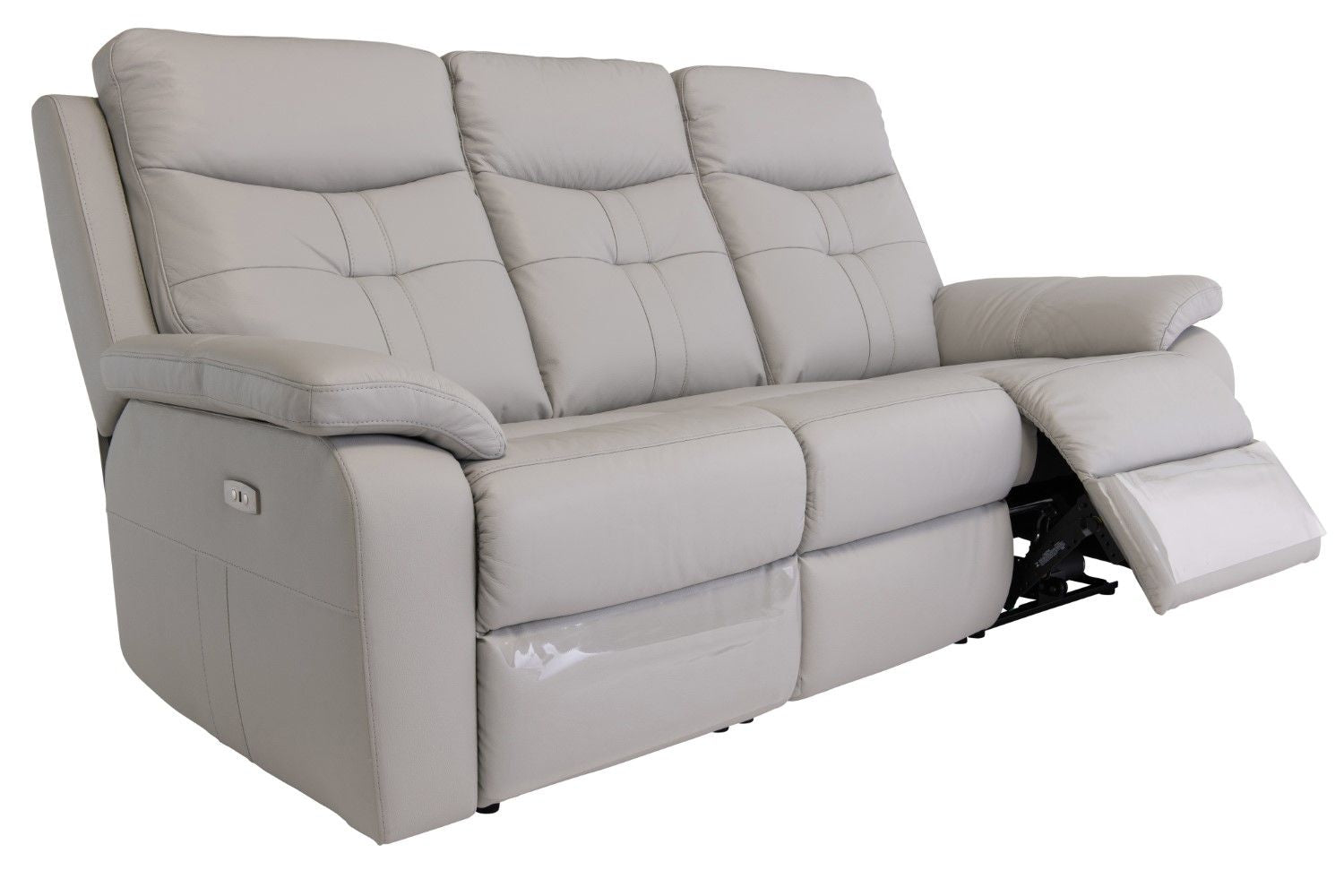 Light Grey Leather 3 Seater Electric Power Recliner Sofa