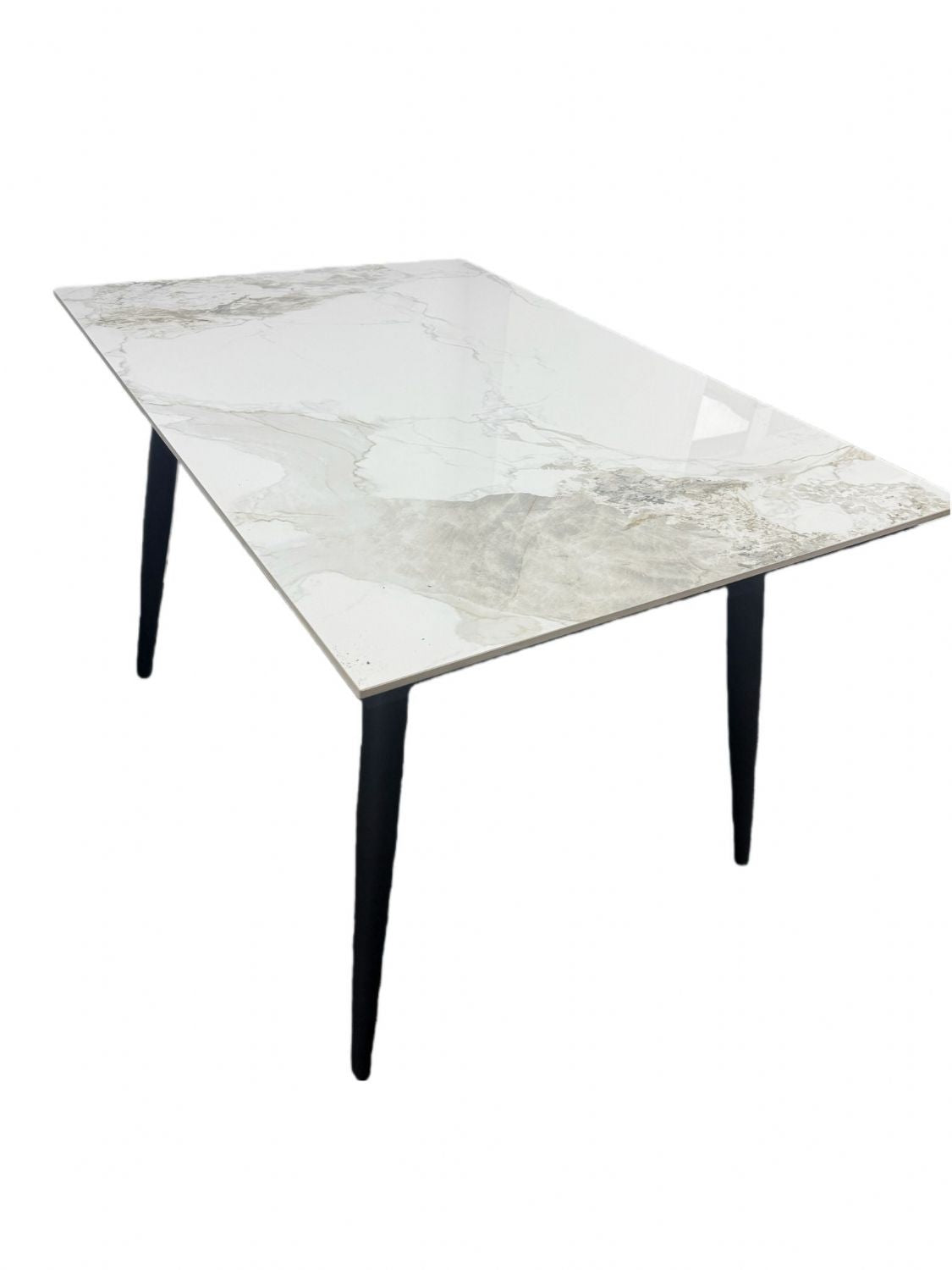 Grey Marble Effect Ceramic 1.5m/1.2m Dining Table with Black Legs