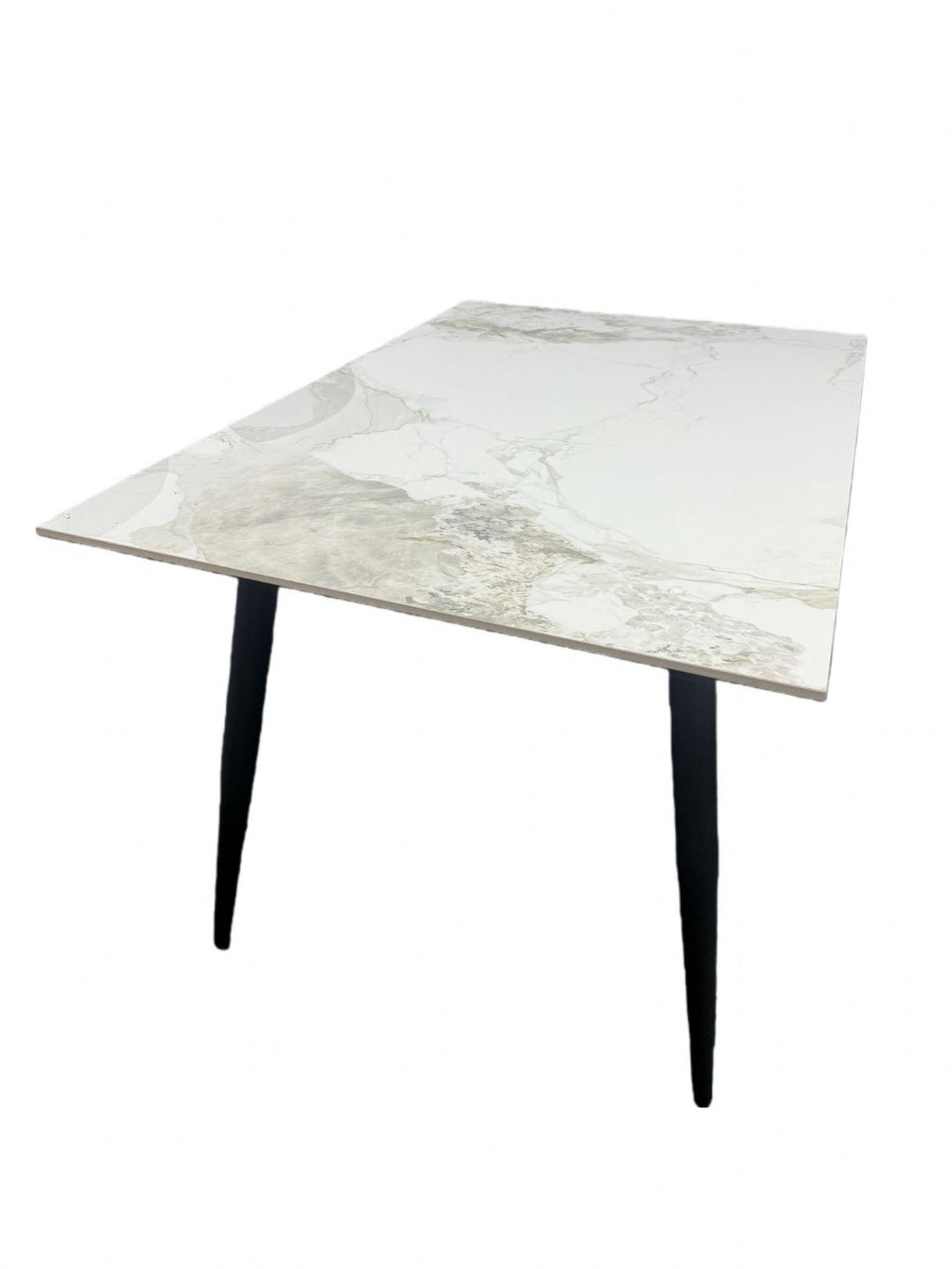 Grey Marble Effect Ceramic 1.5m/1.2m Dining Table with Black Legs
