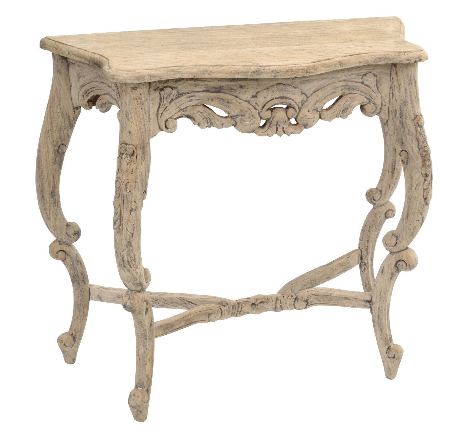 Rustic Carved Mahogany Wood Cream Ornate Console Table