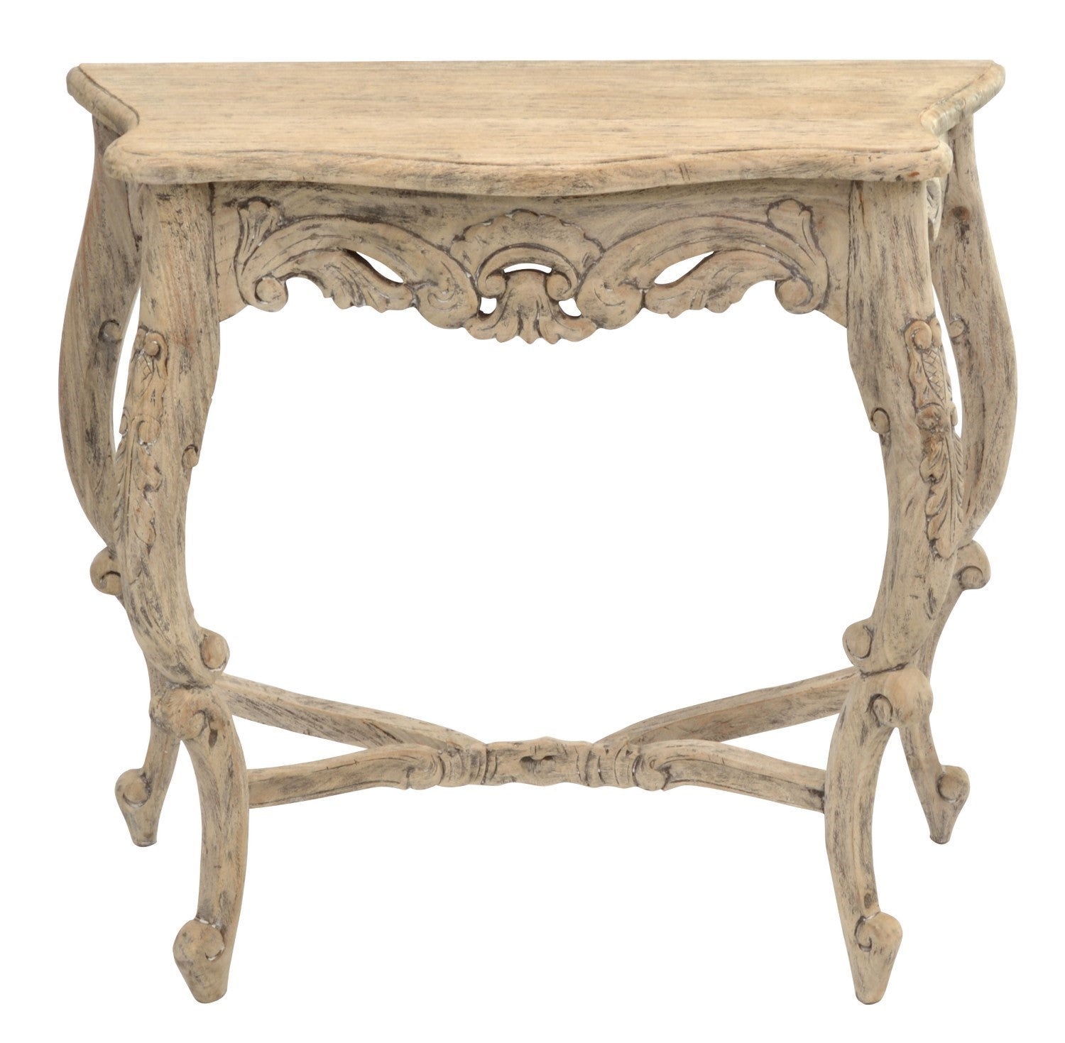 Rustic Carved Mahogany Wood Cream Ornate Console Table