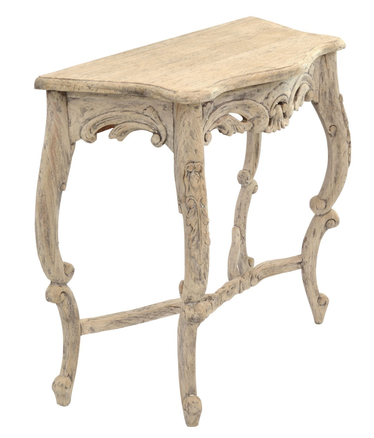 Rustic Carved Mahogany Wood Cream Ornate Console Table