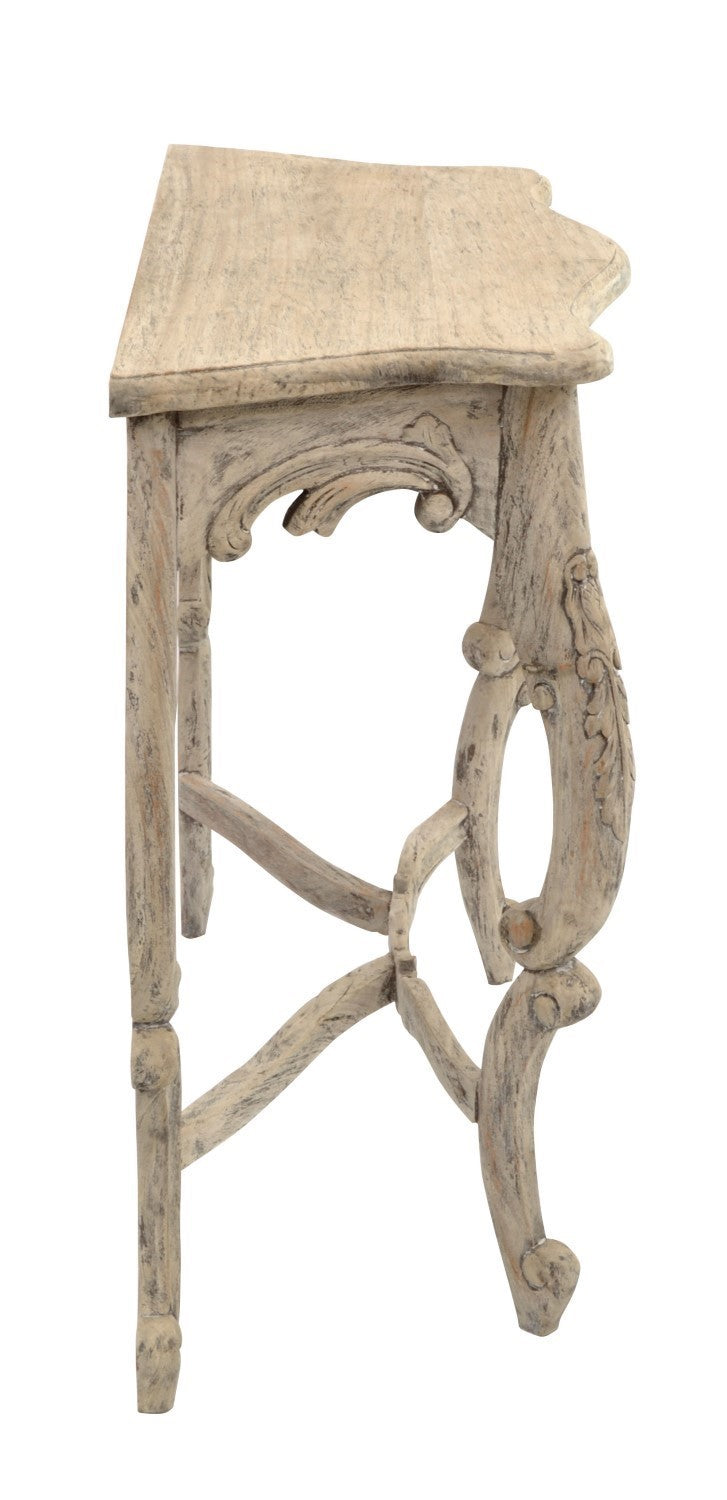 Rustic Carved Mahogany Wood Cream Ornate Console Table