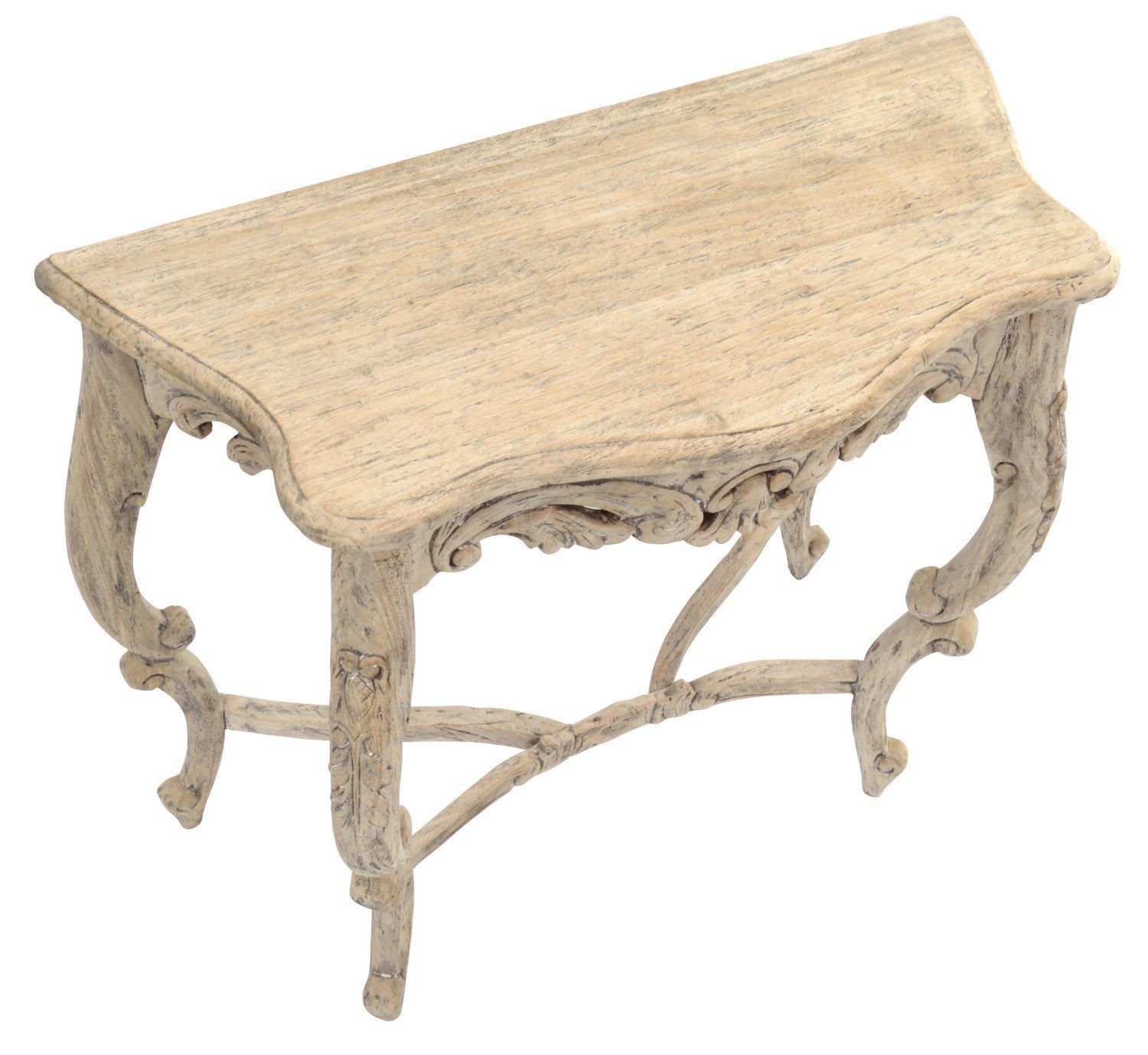 Rustic Carved Mahogany Wood Cream Ornate Console Table